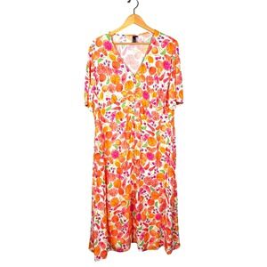 Nobody's Child Citrus Fruit Print Viscose Midi Dress Button Front Flutter US 18